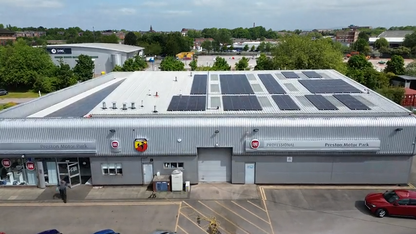 Cambria Automobiles commercial rooftop solar installation at Preston